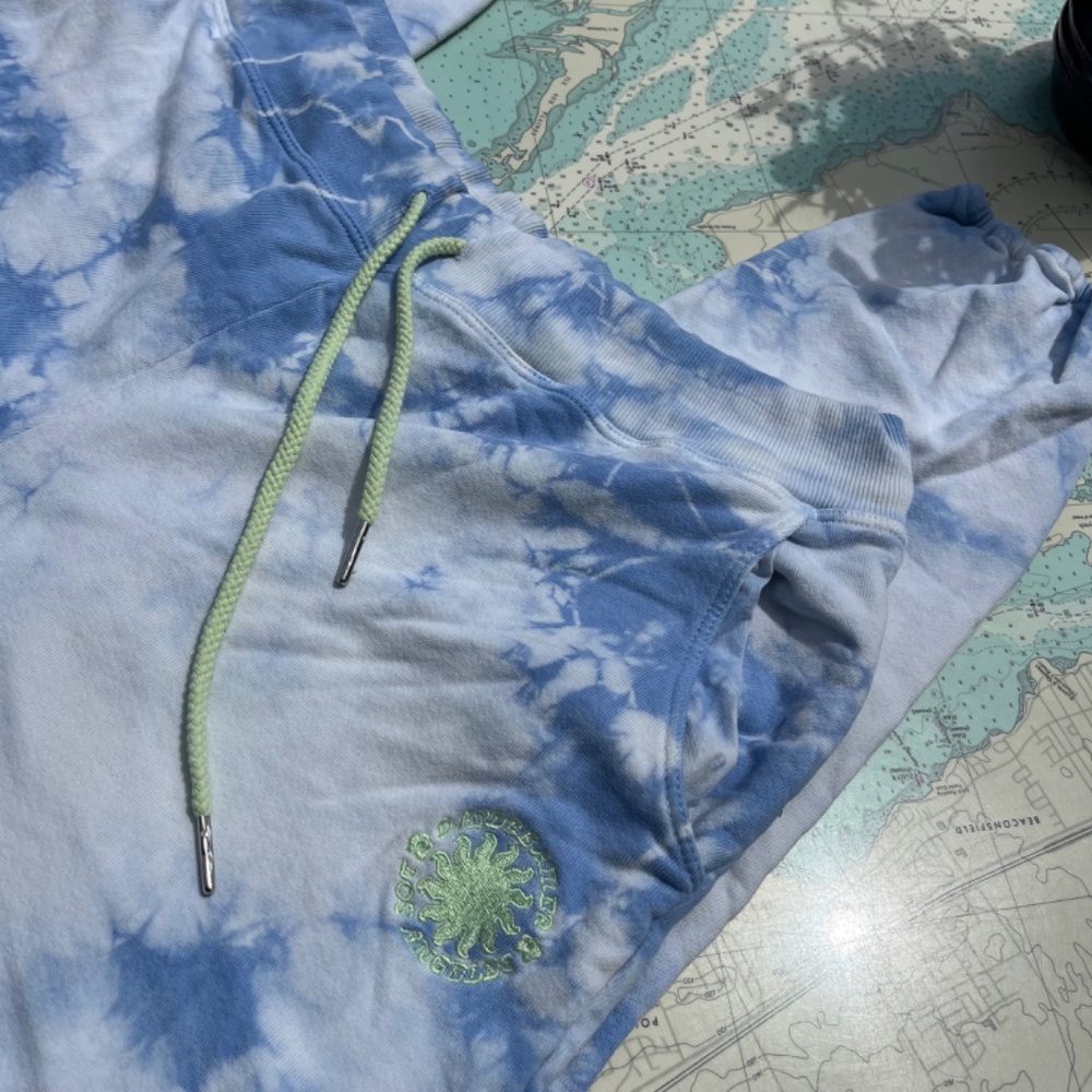Daydreamer Blue Tie-Dye Track Joggers with Green Drawstring